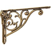 CABDM Ornate Decorative Shelf Brackets 8 inch Small Wall Mounted Shelving Bracket 4 Pack Antique Brass Vintage Shelf Bracket Victorian Wall Bracket (4 Antique Brass)