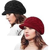 YSense 2 Pack Womens Winter Hats Warm Knit Hat Slouchy Beanie Cap with Brim Gifts