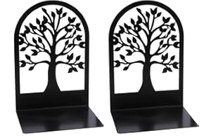 RONGJI JEWELRY Tree of Life Book Ends - Black Tree Decorative Bookend, Heavy Duty Metal Bird on Tree Books Stand for Desktop Shelf Decor, Home Office Supplies Gifts, Non-Skid Book Support Stopper (1, Black B018)