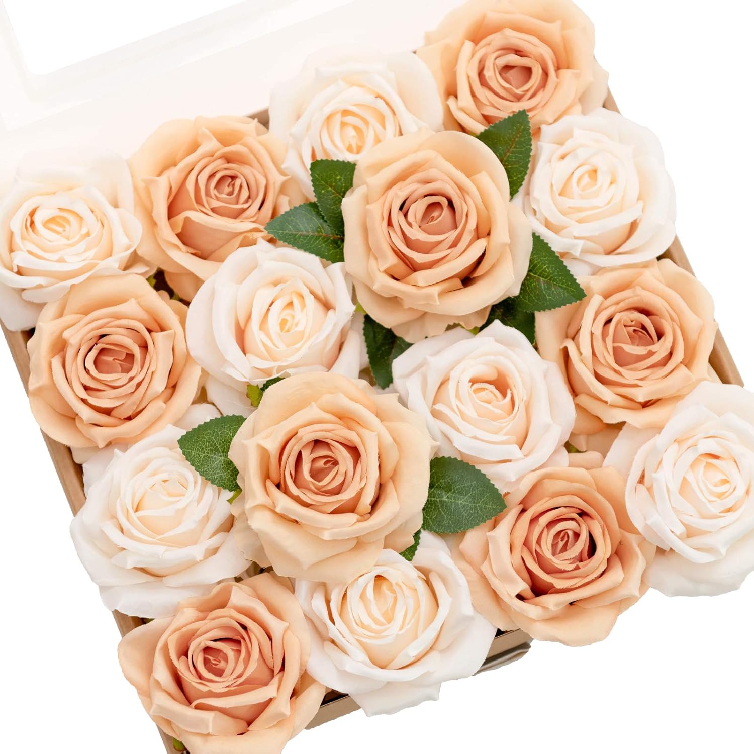 Amazon Com Ling S Moment Artificial Flowers 16pcs Silk Roses Real Looking Fake Roses W Stem For Diy Wedding Bouquets Centerpieces Party Baby Shower Home Decoration Cream Buff Orange Home Kitchen