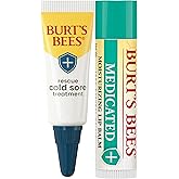 Burt's Bees Cold Sore Treatment and Medicated Lip Balm, With Menthol and Eucalyptus Oil, Natural Origin Skincare, 2 Tubes, 0.07 oz./0.15 oz.