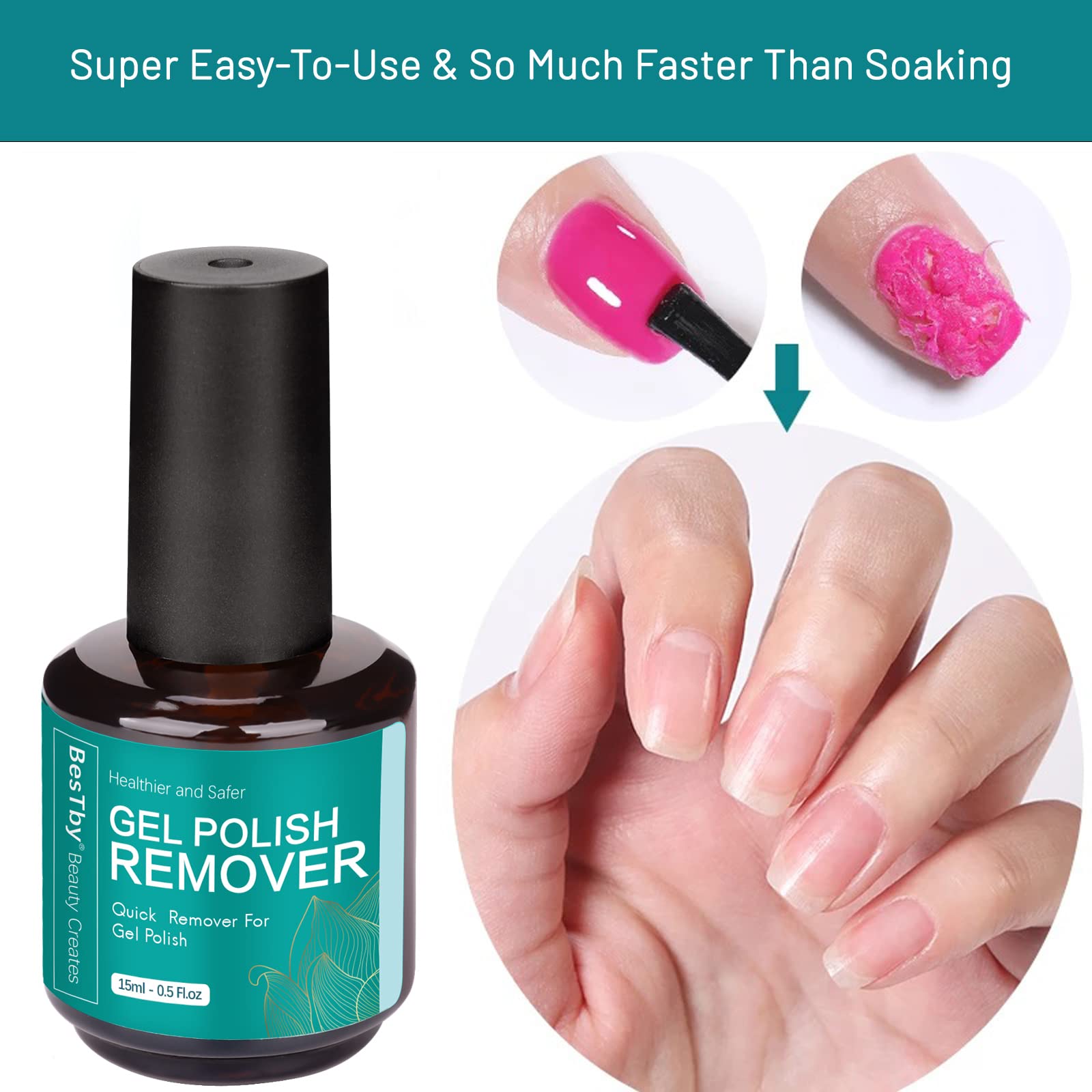BesTby Gel Nail Polish Remover - Gel Polish Remover for Gel Nails Professional 2-5 Minute, with Cuticle Pusher and Scraper Nail File Tools, Easy and Quick Remove Gel Polish at Home - Image 7