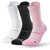 Coolmax Compression Running Socks for Women 3 Pairs, Anti-Blister Moisture Wicking Boot Crew Cushion Athletic Workout Socks