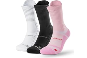 Rahhint Coolmax Compression Running Socks for Women 3 Pairs Cushion Crew Athletic Socks Moisture Wicking Anti-Blister Socks