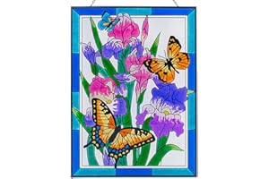 VEWOGARDEN 11" W x 15" H Butterfly Stained Glass Window Hangings Handmade Suncatcher Panel with Chain Window Hanging Decor Gift for Mom, Grandma, Wife, Sister