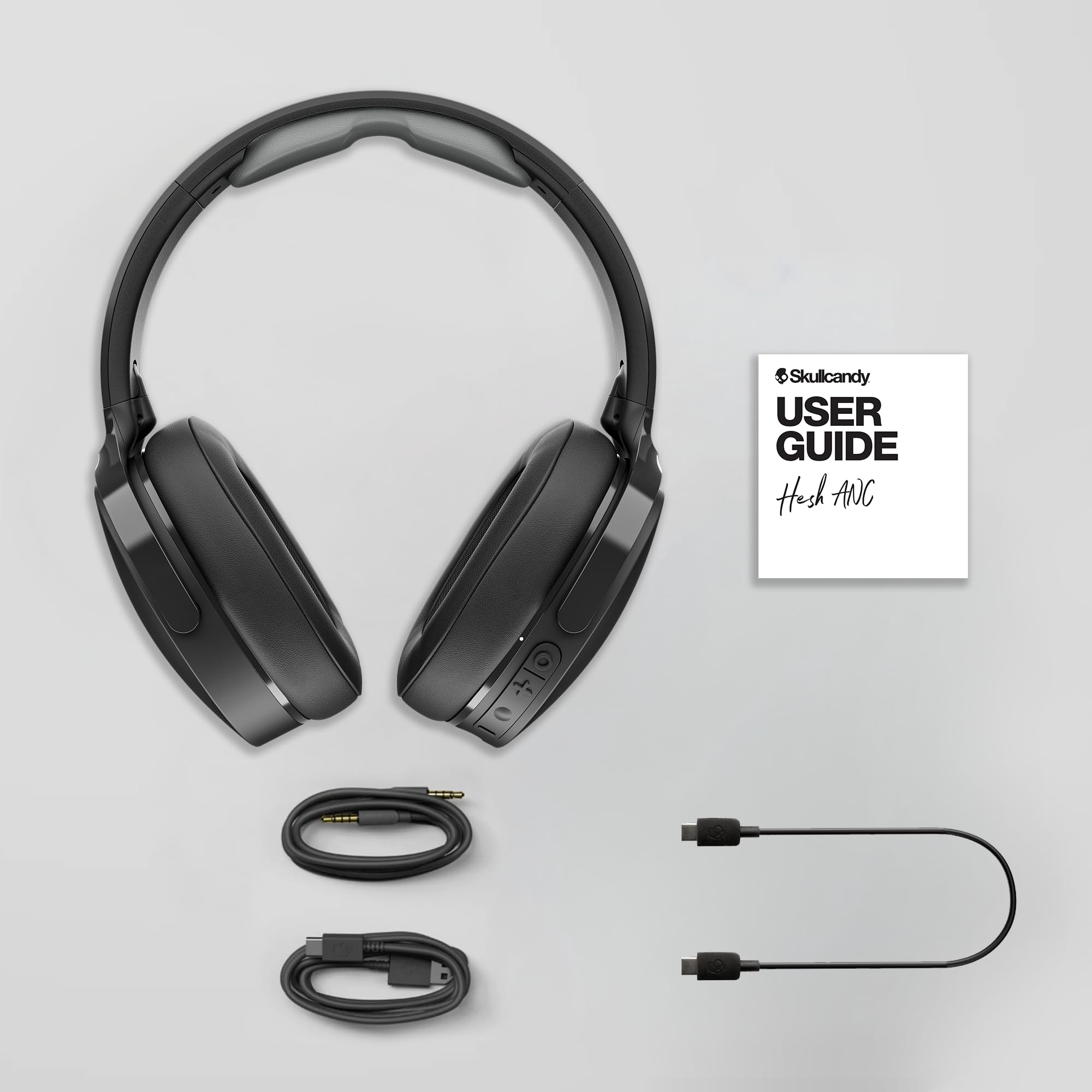 Skullcandy Hesh ANC Wireless Over-Ear Bluetooth Headphones with Extra USB-C Charging Cable, Active Noise Canceling, 22 Hrs Battery, Foldable Lightweight Design, Microphone iPhone Android - True Black