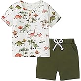 Coco&RARA Toddler Boy Clothes Outfits Kid Summer Hawaiian Print T-Shirt + Elastic Waist Pockets Shorts Clothes Set 2-7T