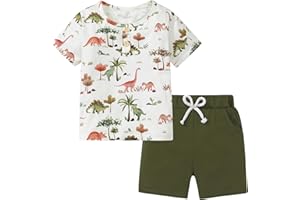Coco&RARA Toddler Boy Clothes Outfits Kid Summer Hawaiian Print T-Shirt + Elastic Waist Pockets Shorts Clothes Set 2-7T