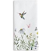 TNUW Floral Bird Kitchen Towels 16x24 Inch, Birds Lover Gifts for Women Dish Tea Towels for Kitchen, Cottagecore Wildflower Botanical Decorative Hand Towel for Bathroom Decor, Floral Bathroom Decor