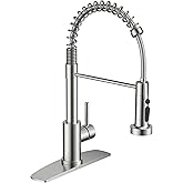 FORIOUS Kitchen Faucets with Sprayer, Brushed Nickel Stainless Steel Sink Faucet Single Handle with Deck Plate, Commercial Classic Spring Faucet for Kitchen Sink, Farmhouse, Laundry Bar RV Camper
