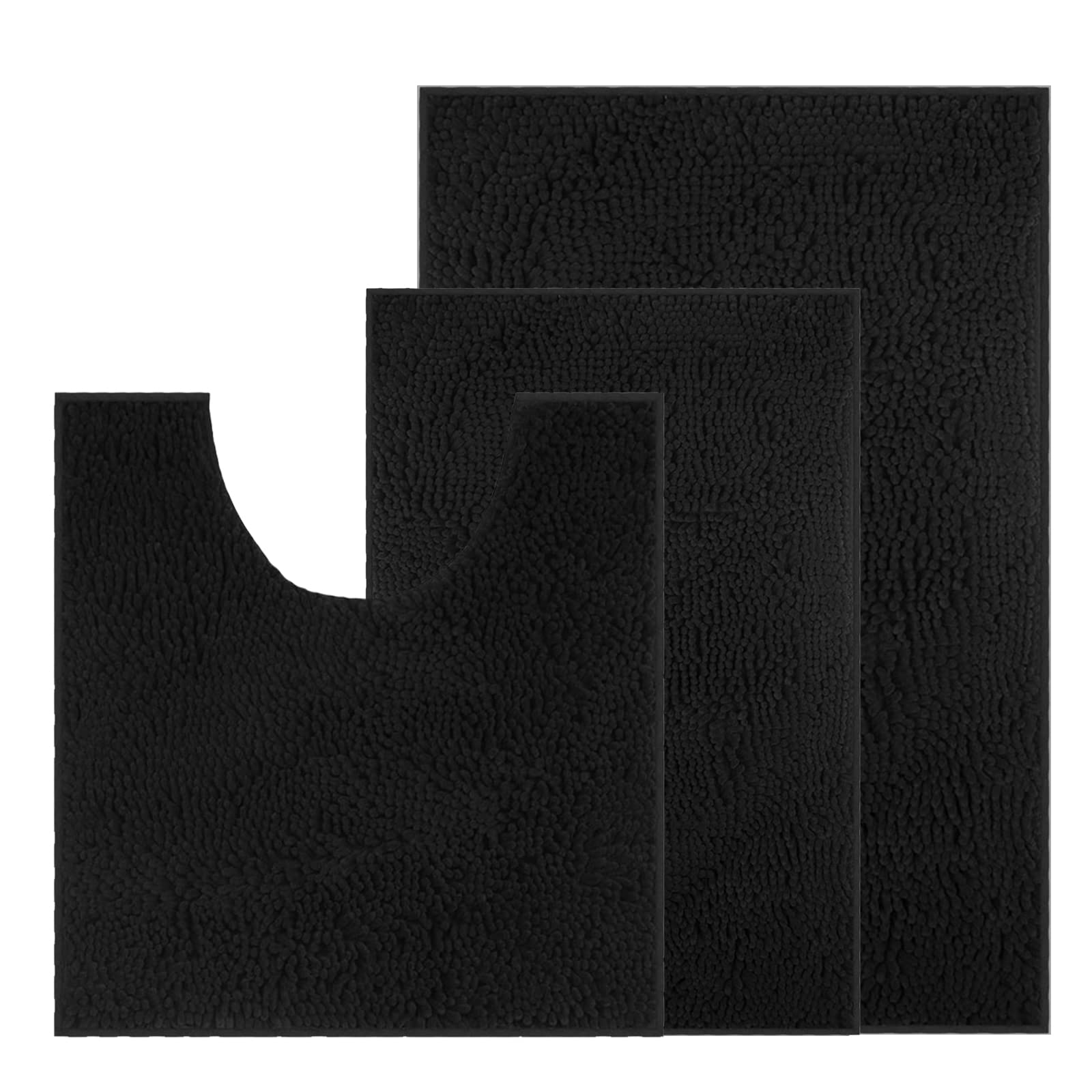 UHOUSEST Bath Mat Set, Non Slip Chenille Set, Soft Bath Mats for Pedestal and U Shaped Bathrooms - Machine Washable, Orange