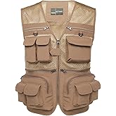 Flygo Men's Fishing Vest Utility Lightweight Outdoor Travel Safari Photo Cargo Vest with 16 Pockets