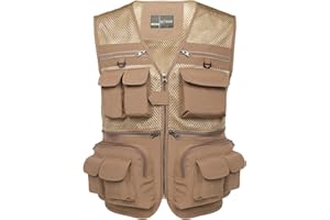 Flygo Men's Fishing Vest Utility Lightweight Outdoor Travel Safari Photo Cargo Vest with 16 Pockets