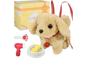 lonfypeng Plush Toys Walking Dog Toys That Can Walk, Bark and Wag Tail,Interactive Electronic Pet Toys Puppy with Leash,Easter Christmas Birthday Gift for Toddlers Kids