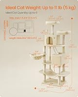 Feandrea Cat Tree 168 cm Large Tower with 13 Scratching Posts Beige PCT165M01V1 view 7
