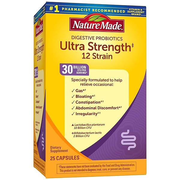 NATURE MADE ULTRA STRENGTH 12 STRAIN DIGESTIVE PROBIOTICS, PROBIOTICS FOR WOMEN AND MEN, 25 PROBIOTIC CAPSULES, 25 DAY SUPPLY