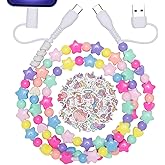 4 in 1 Charging Cable Colorful Beaded USB C Cable 4-in-1 Multi Charging Cable with 50Pcs Sticker,Multiple for iPhone Charger Cord Fast Charging 66W for iPhone 17/16/15/14/Pad/for Samsung S25 (3.3FT)