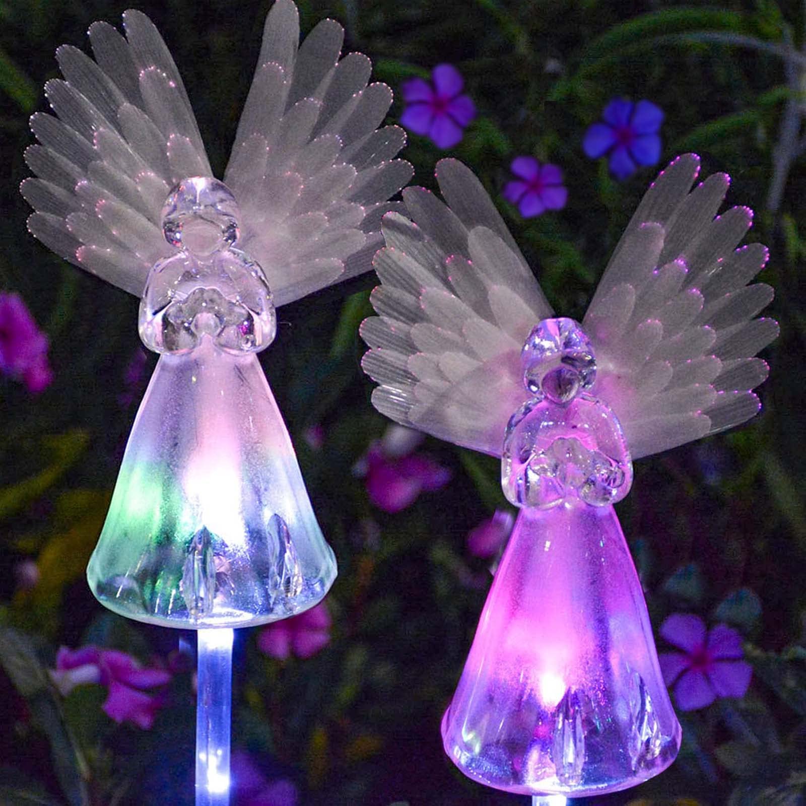 Photo 1 of 2 Pack Solar Powered Angel for Cemetery Decorations,Garden Stake Light Multi-Color Changing LED Waterproof Lawn Decorative Light for Garden Yard Patio Cemetery Grave Decorations