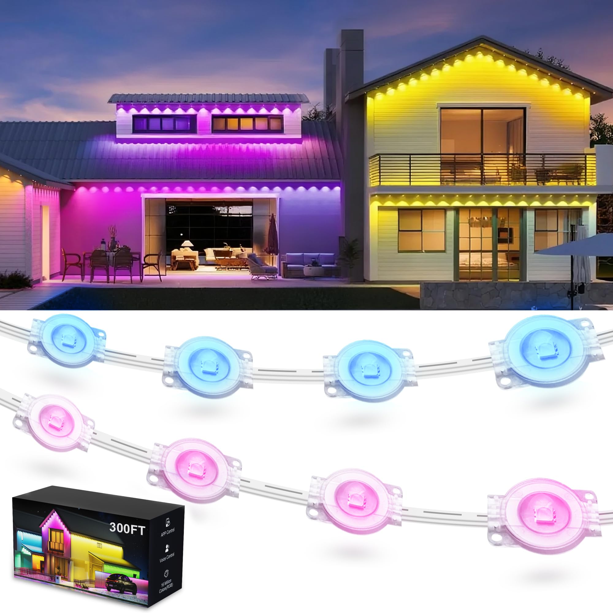 Photo 1 of ** FACTORY SEALED ** Fussion 300ft Permanent Outdoor Lights for House, 2025 Smart RGB LED Outside Lights with APP Remote Control, IP67 Waterproof Eternity Eaves Lighting for Christmas, Halloween, Holiday, Party, Daily