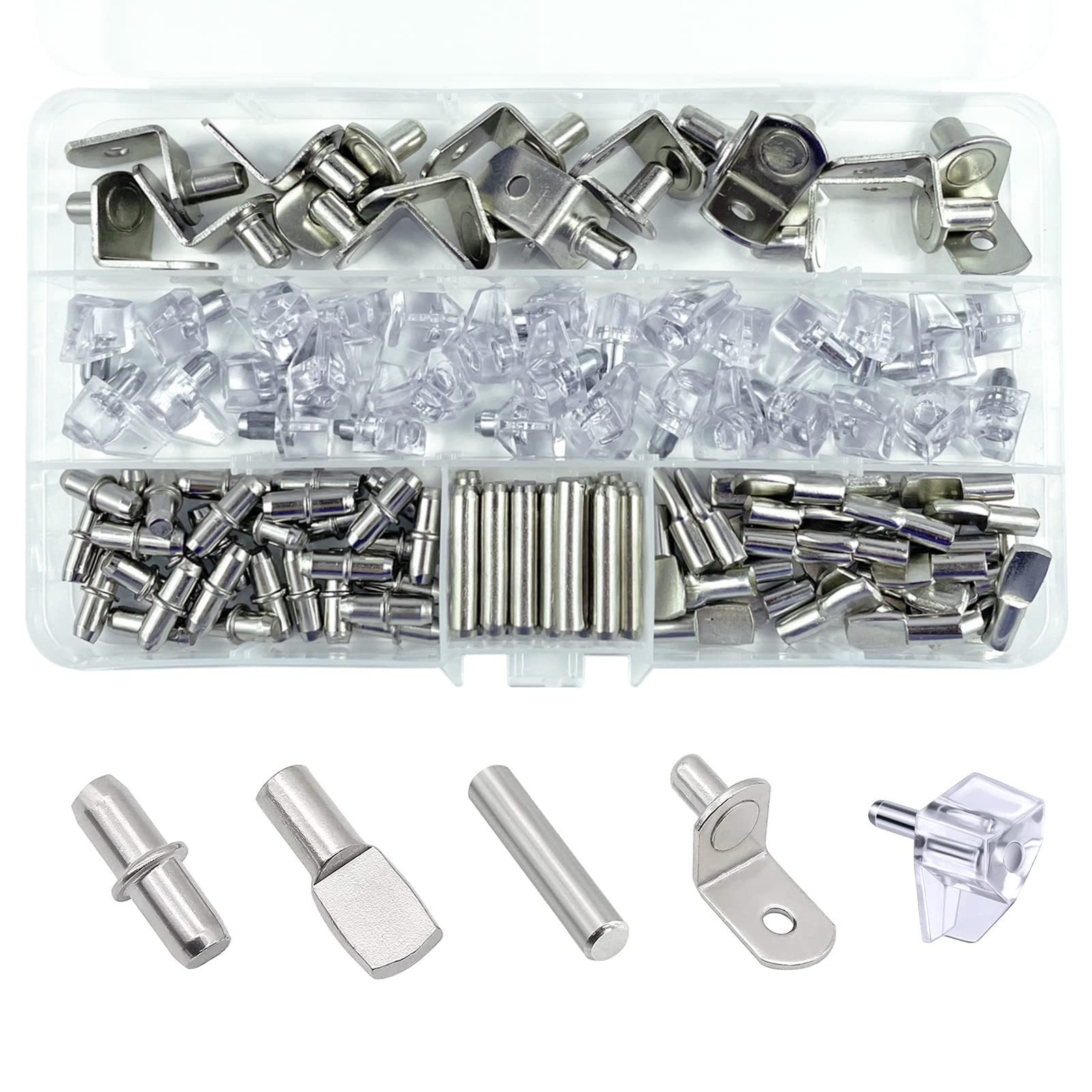 Cemobile 5mm Shelf Pins Cabinet Shelf Pegs for Shelves, 5 Styles 126pcs Kitchen Cabinet Cupboard Wall Metal Shelf Support Pegs Shelf Pins