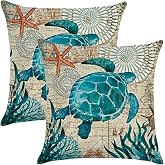 ULOVE LOVE YOURSELF Sea Turtle Throw Pillow Case Mediterranean Style Sea Theme Decorative Square Cotton Linen Cushion Cover for 18 X 18 Inch Pillow Inserts,2 Pack (Sea Theme-Sea Turtle)