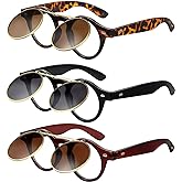 Frienda 3 Pairs Flip up Sunglasses for Men and Women Retro Round Goggles Steampunk Style for Christmas Birthday Party Gift