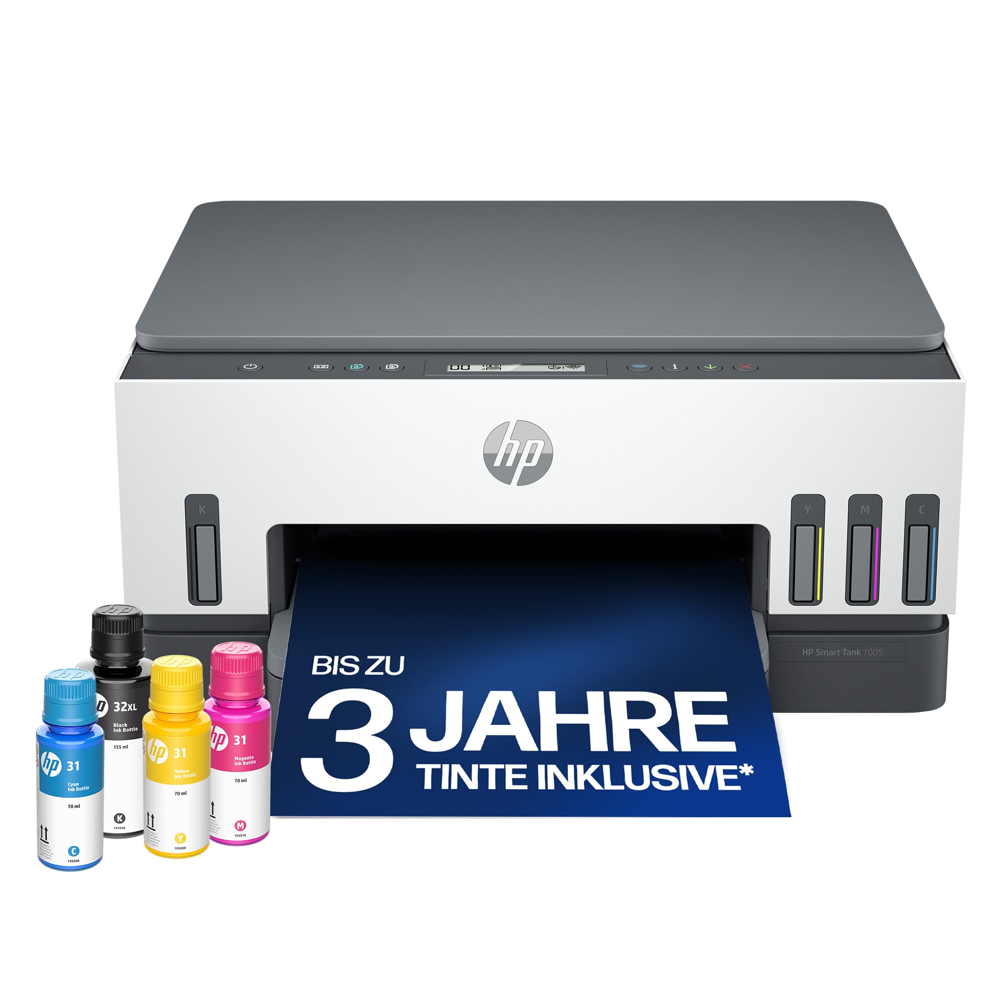 HP Smart Tank 7005 Multifunktionsdrucker (Drucker, Scanner, Kopierer, WLAN, AirPrint, Duplex, inklusive Tinte für bis zu 3 Jahre drucken), Grau, Weiß
