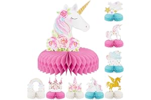 Adeyoo 9 PCS Unicorn Rainbow Honeycomb Centerpieces,Unicorn Centerpiece for Table Birthday Party Decorations Pastel Table Topper Centerpiece for Girls Princess Theme Birthday Baby Shower Party Decor