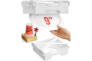 HOMEY PANDA 2-in-1 Bamboo 9-Inch Paper Plate Dispenser Under Cabinet & Mark Your Cup and Drink Up Cup Holder, Paper Plate Storage, Paper Plate Holder Under Cabinet (for 9 Inches Plates, White)