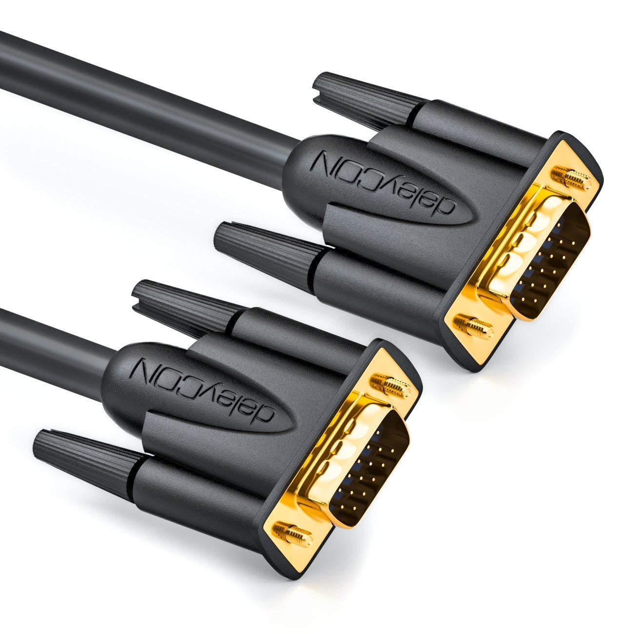 deleyCON 10m (32.81 ft.) S-VGA Monitor Cable - VGA 15-Pin Cable D-Sub Connector Full HD Triple-Shielded Kink Protection Gold-Plated Contacts - Black