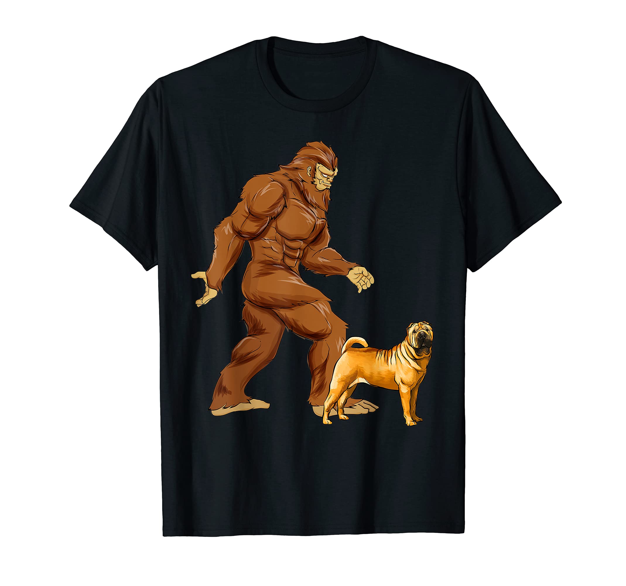 Funny Bigfoot Walking Chinese Shar-Pei Sasquatch Dog T-Shirt