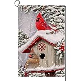 BLKWHT Winter Cardinal Bird Garden Flag 12x18 Vertical Double Sided Trees Snow Christmas Holiday Outside Decorations Burlap Yard Flag BW735