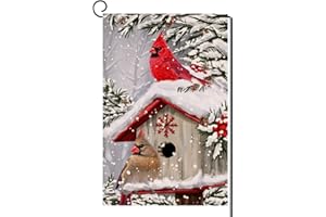 BLKWHT Winter Cardinal Bird Garden Flag 12x18 Vertical Double Sided Trees Snow Christmas Holiday Outside Decorations Burlap Yard Flag BW735