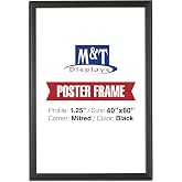 M&amp;T Displays Snap Poster Frame Black 1.25" Aluminum Profile Front Loading Wall Mounting Photo Picture Document Certificate Sign Holder Mitered Corner Anti Glare Cover (Black, 40x60 in)