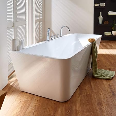 Freistehende Badewanne mit Armatur weiß Modern Acrylbadewanne 170x80cm Sylt (mit Geruchsverschluss (Flachsiphon))