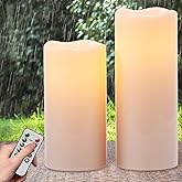 DRomance Large Outdoor Flameless Candles with Remote Timer White Plastic Waterproof Battery Operated LED Flickering Pillar Candles for Garden Patio Porch Lantern Decor(2 Pack, 4" D x 8", 10" H)
