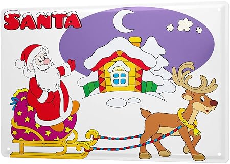 Immagini Di Babbo Natale Con La Slitta E Le Renne.Targa In Metallo Babbo Natale Con Slitta E Renne Davanti Di Cm Fumetto Comico Satira Case 20x30 Amazon It Casa E Cucina