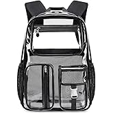 Cusangel Heavy Duty Clear Backpack Clear BookBag,16 x11 x5inch TPU Large Capacity See Through Backpack for Sport Events,Travel (Black)
