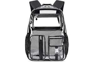 Cusangel Heavy Duty Clear Backpack Clear BookBag,16 x11 x5inch TPU Large Capacity See Through Backpack for Sport Events,Travel (Black)