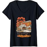 Womens Vermont Fall Scenery Autumn Harvest Souvenir V-Neck T-Shirt