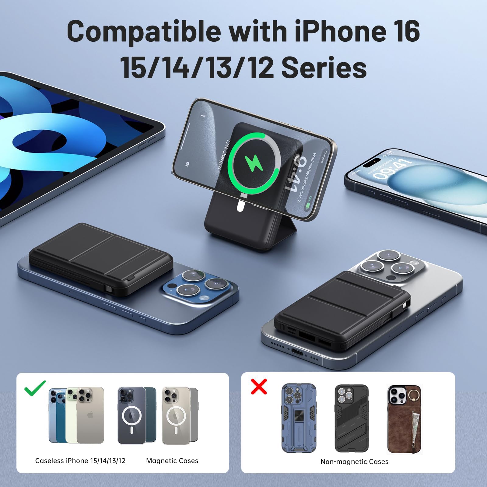 Azmuth Power Bank, für Magsafe Powerbank iPhone 10000mAh, Magnetische Power Bank Wireless Schnellladen mit LED Display Tragbares Ladegerät Akkuspack für iPhone 17/16/15/14/13/12/Pro/Pro Max 3