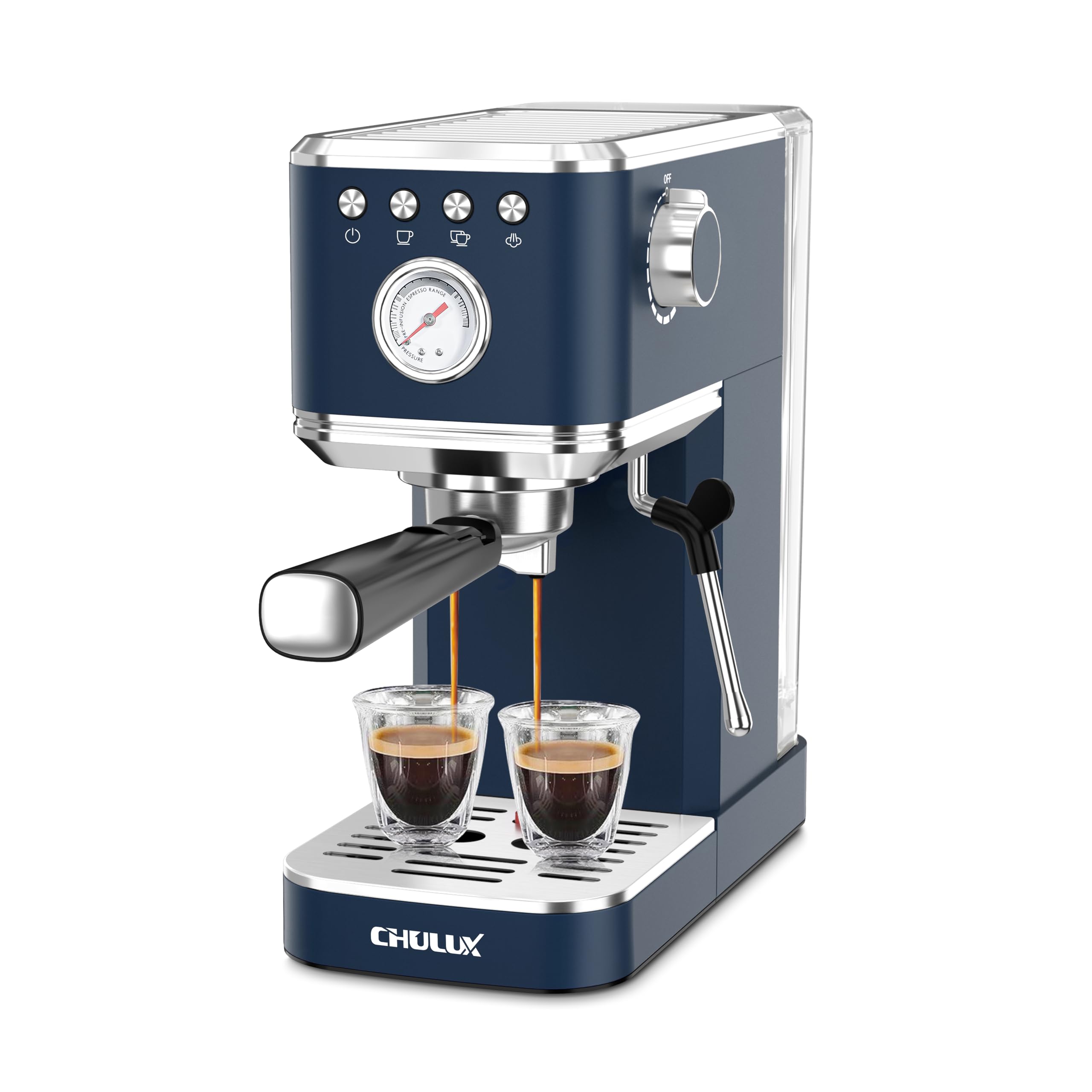 Photo 1 of CHULUX Slim 2026 Upgrade Espresso Machine with Milk Frother Steam Wand, 20 Bar Professional Italian Pump Espresso Coffee Machine for Home Cappuccino & Latte Maker, Stainless Steel, Navy