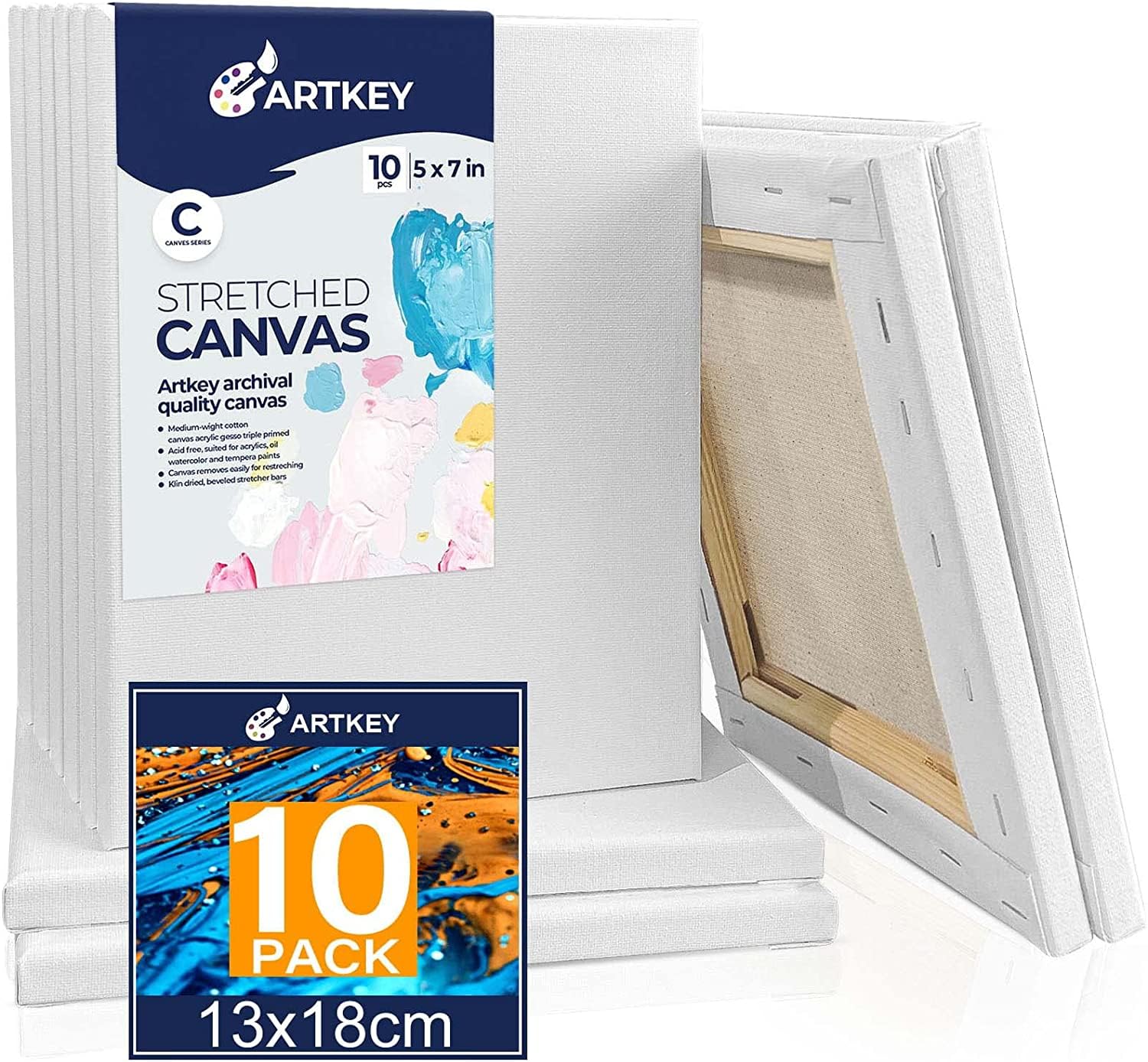 Stretched Canvas for Painting 13x18cm 10-Pack, 300 GSM Triple Primed Acid-Free 100% Cotton Framed Canvas, Small Blank Art Canvases for Acrylics Pouring Oil Watercolor Painting