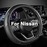 GIANT PANDA D Shape Steering Wheel Cover for Nissan Rogue Kicks - Auto Car Steering Wheel Cover Customized for Nissan Altima Sentra(Black+Black Line-D-Shaped)