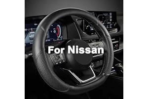 GIANT PANDA D Shape Steering Wheel Cover for Nissan Rogue Kicks - Auto Car Steering Wheel Cover Customized for Nissan Altima Sentra(Black+Black Line-D-Shaped)