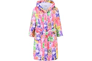 Jxstar Girls Bathrobes Kids Hooded Robes Plush Fleece Pajamas Soft Coral Sleepwear