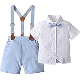 Baby Boys Shorts Sets, Infant Shirt+Shorts+Bow Tie+Suspenders,Toddler Gentleman Outfits Suits