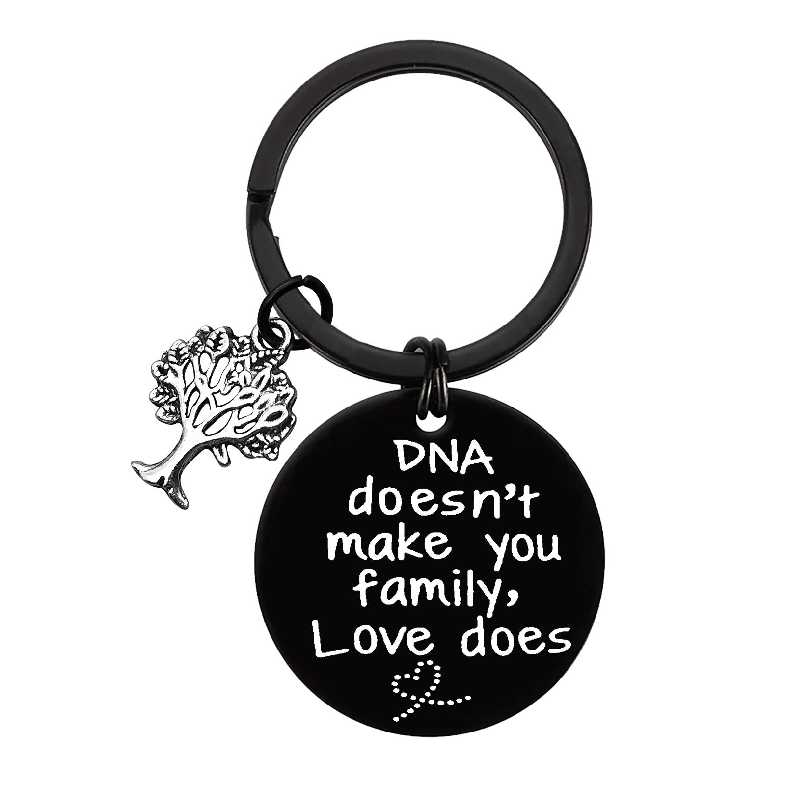 Huwujiu Step Mum Keyring Step Dad Gifts DNA Doesn't Make You Family Love Does Keyring Step Parent Gifts Keyring Mother’s Day Gifts Father’s Day Gifts Christmas Birthday Gifts Adoption Gifts