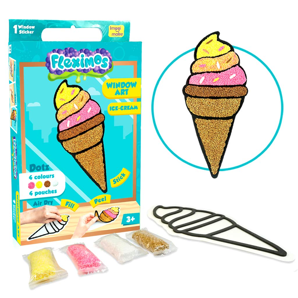 Imagimake: Fleximos Ice Cream Peel & Stick Window Sticker “ DIY Dotz Air Dry Clay Art Set “ for Girls and Boys 3 Years+ (Ice Cream)