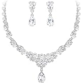 EVER FAITH Women's Crystal Simulated Pearl Elegant Bridal Banquet Waterdrop Necklace Earrings Set